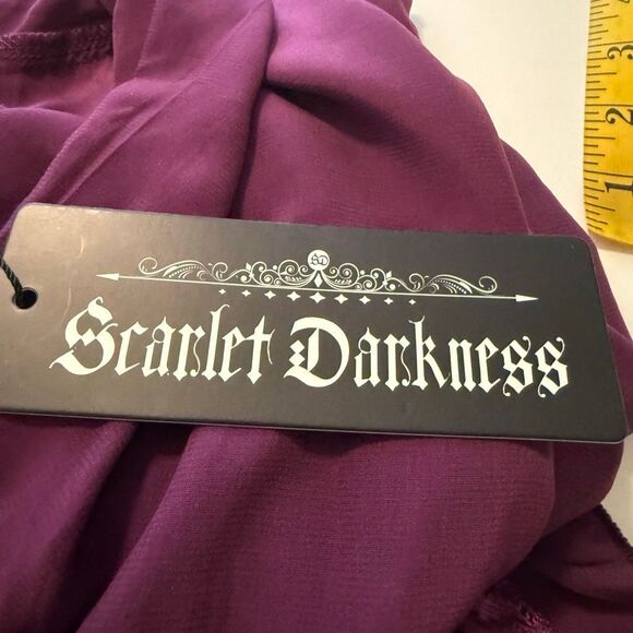 Scarlet Darkness Burgundy Satin Corset Short Sleeve Victorian Blouse Size M - Picture 16 of 16